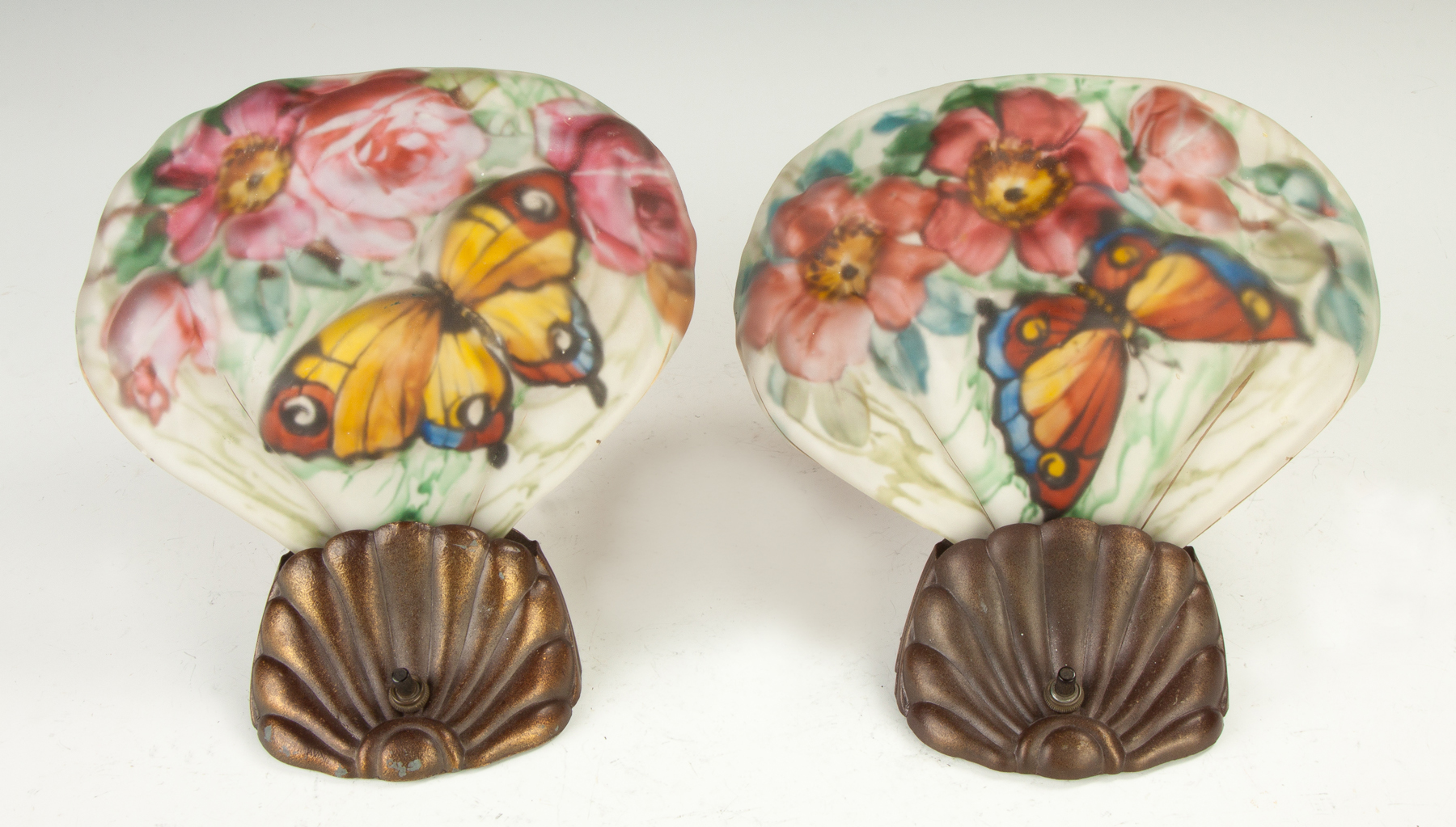 Appraisal: Unusual Pairpoint Puffy Sconces Early th cent With butterfly and