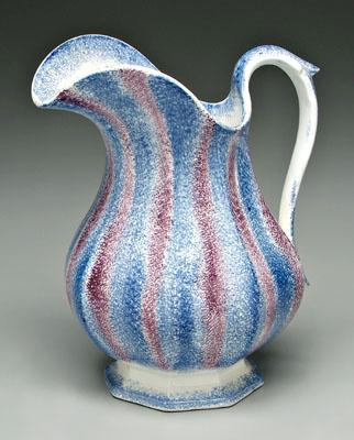 Appraisal: Spatterware pitcher mulberry and blue vertical bands - in Excellent