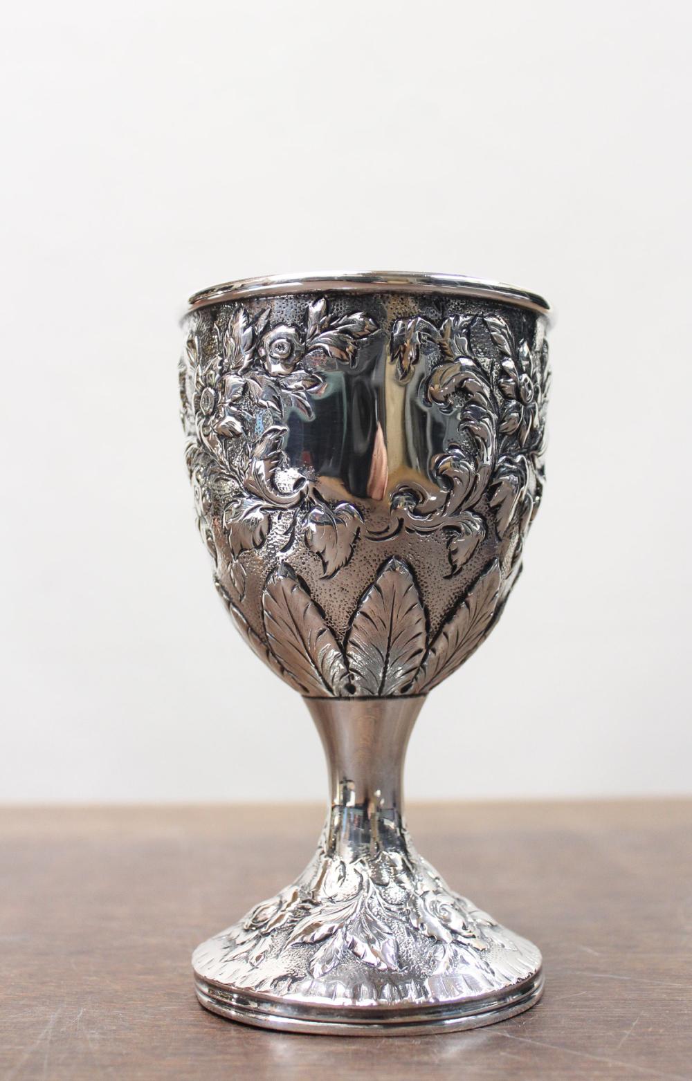 Appraisal: S KIRK SON REPOUSSE STERLING SILVER GOBLET featuring a floral