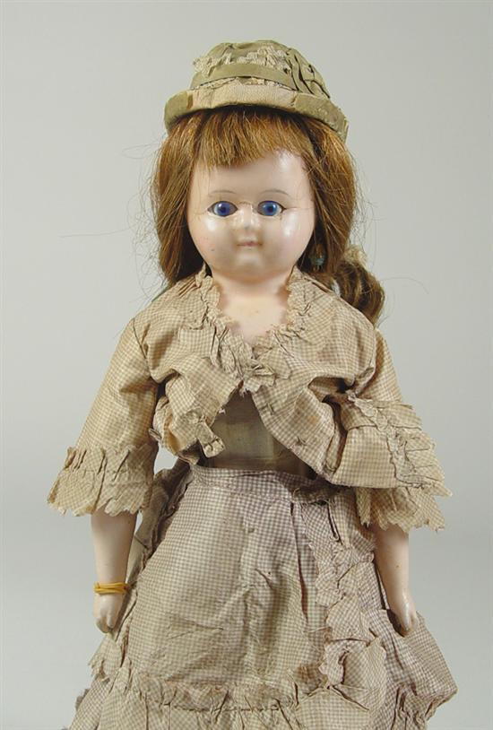 Appraisal: German Glass Eyed Wax Doll Circa 's German shoulderhead doll