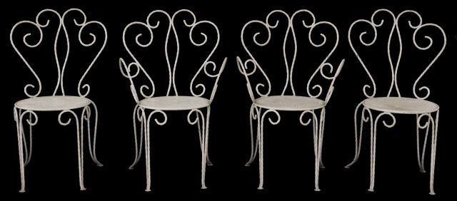 Appraisal: lot of French white painted wrought iron patio garden chairs