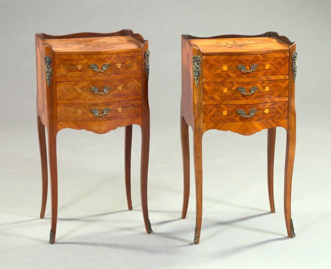 Appraisal: Pair of Louis XV-Style Kingwood and Brass-Mounted Marquetry-Inlaid Side Tables