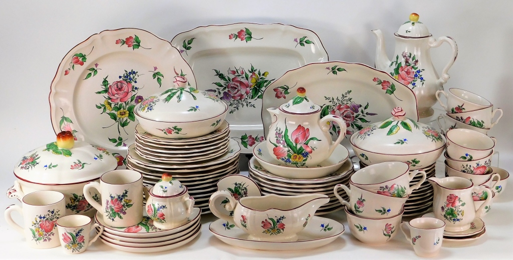 Appraisal: PC LUNEVILLE FLORAL ROSE PORCELAIN DINNER SET France Early th