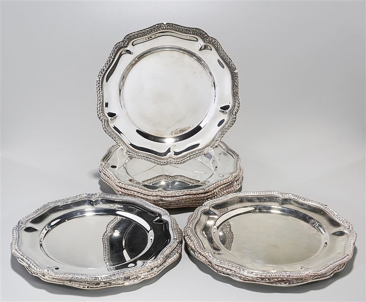 Appraisal: Group of English silverplate dinner plates circular with gadroon and