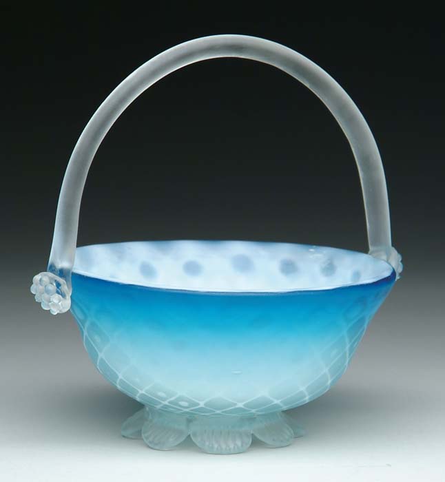 Appraisal: SATIN GLASS BASKET Contemporary MOP d q satin glass basket