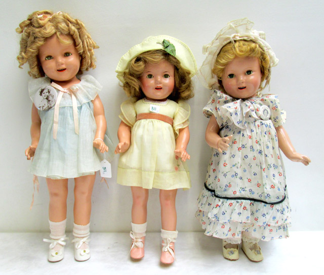 Appraisal: GROUP OF THREE COMPOSITION SHIRLEY TEMPLE DOLLS All with painted