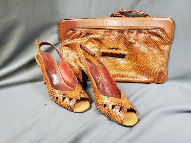 Appraisal: Cinnamon colored snake skin leather sling back shoes size by