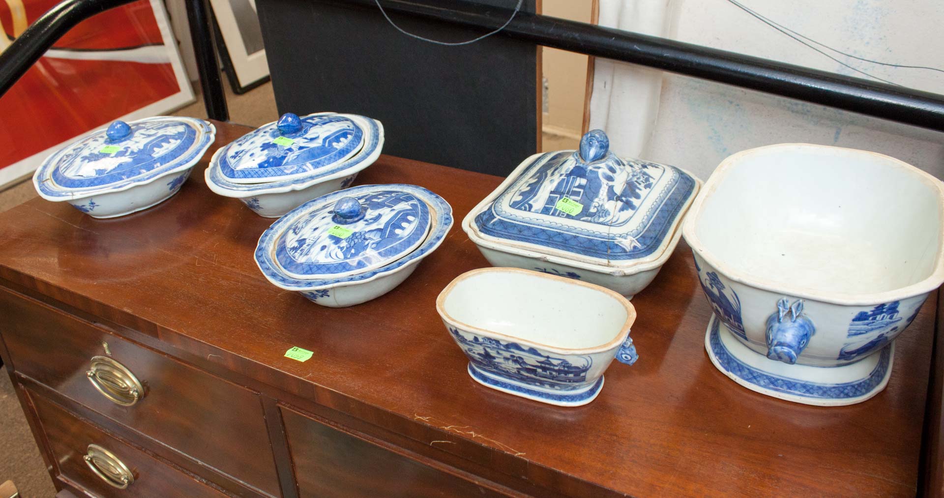 Appraisal: Assorted Canton blue and white china serving pcs