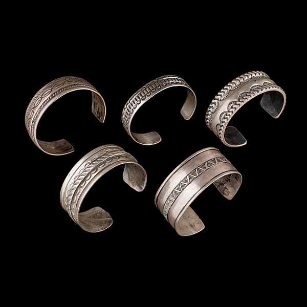 Appraisal: Navajo Stamped Silver Cuff Bracelets Collected by Virginia Doneghy -