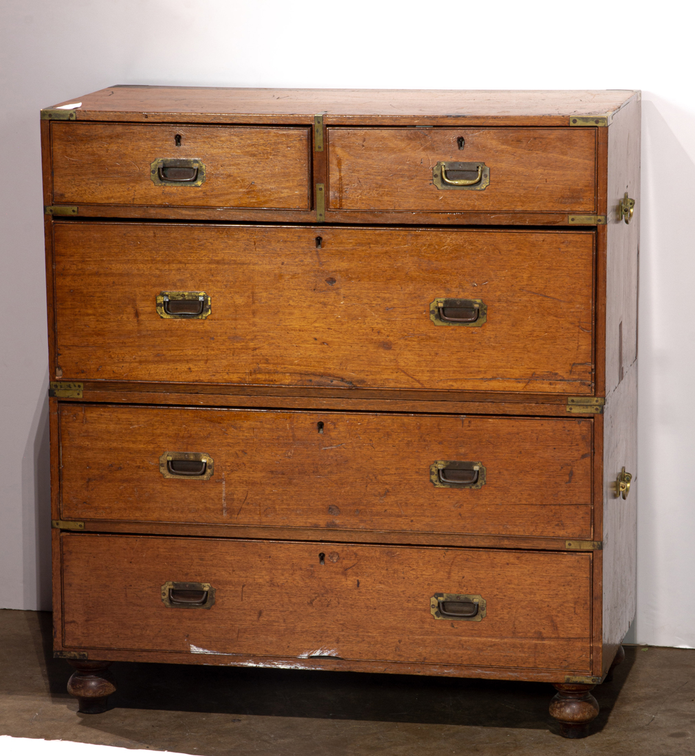 Appraisal: AN ENGLISH CAMPAIGN CHEST WITH POCKET DRAWER HANDLES An English