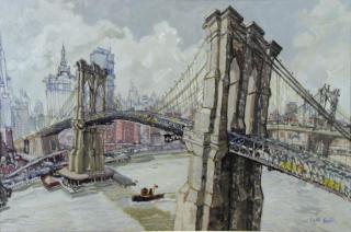 Appraisal: SMITH Clyde Oil on Canvas Brooklyn Bridge Signed lower right