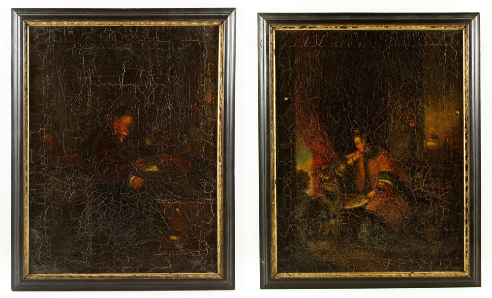 Appraisal: - Pair th C Chinese Export Paintings Pair of th