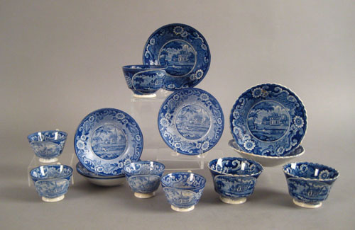 Appraisal: Seven historical blue cups and saucers depicting Virginia Church