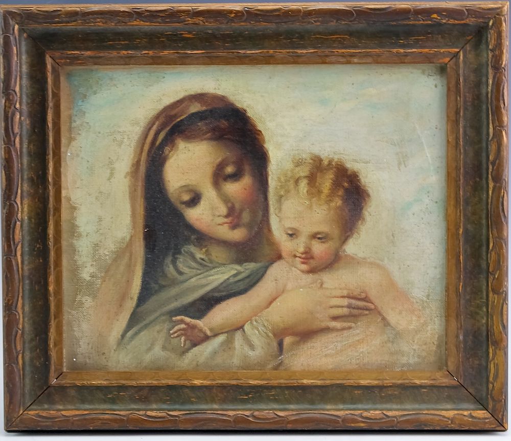 Appraisal: Antique c Madonna Child Religious Oil Painting Antique oil on