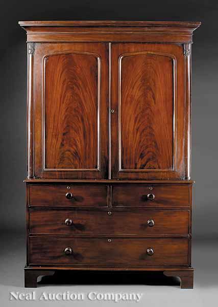 Appraisal: A William IV Linen Press c cove-molded cornice arched paneled