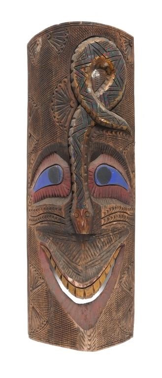 Appraisal: POLYNESIAN TIKI MASK CARVED WOODLarge Polynesian style decorative mask with