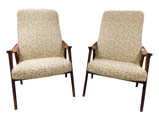 Appraisal: Pair Mid-Century Dux type reclining slipper armchairs pale green vine