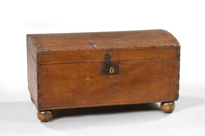 Appraisal: Early Continental Stained Teakwood Domed-Top Storage Trunk mid- th century