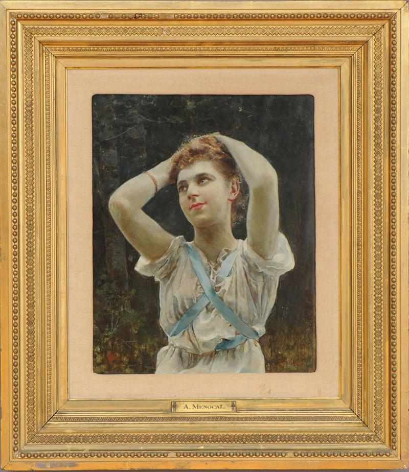 Appraisal: ARMANDO MENOCAL - PORTRAIT OF A WOMAN Oil on wood