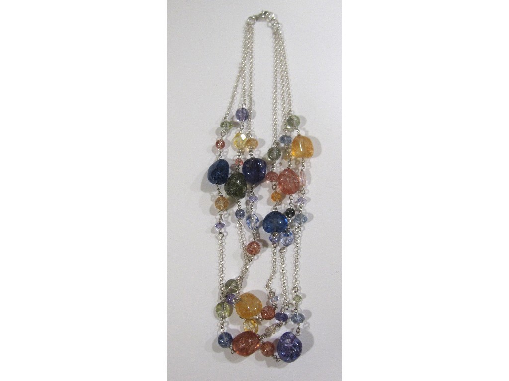 Appraisal: Silver triple strand necklace with vari coloured stone spacers