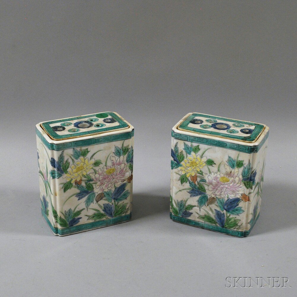 Appraisal: Pair of Chinese Porcelain Flower Bricks the rectangular forms with