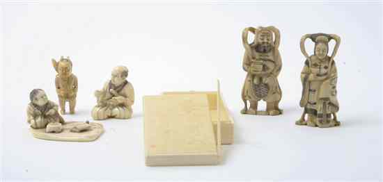 Appraisal: A Group of Five Ivory Figures comprised of two immortals