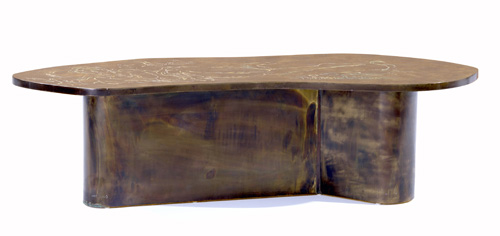 Appraisal: PHILIP and KELVIN LAVERNE Bronze coffee table its top etched