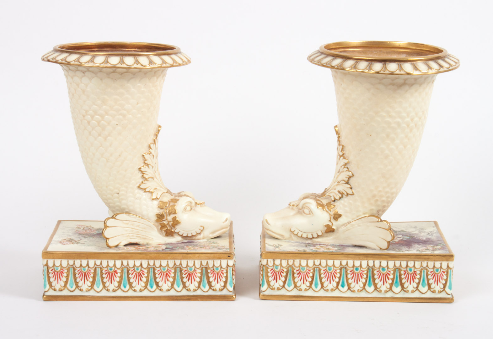 Appraisal: Pair of Doulton Burslem ceramic vases early th century rhyton