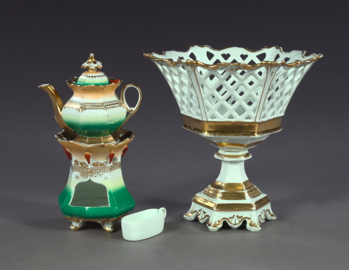 Appraisal: Paris Porcelain Three-Piece Veilleuse in the revived rococo taste third