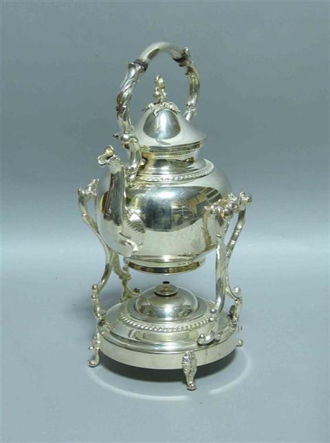 Appraisal: SILVERPLATE HOT WATER KETTLE ON STAND With burner