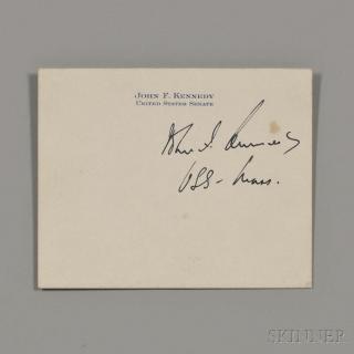 Appraisal: Kennedy John F - Signed Senate Card Small embossed Senate