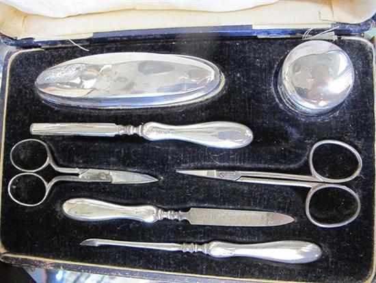 Appraisal: SEVEN PIECE STERLING SILVER MOUNTED MANICURE SET