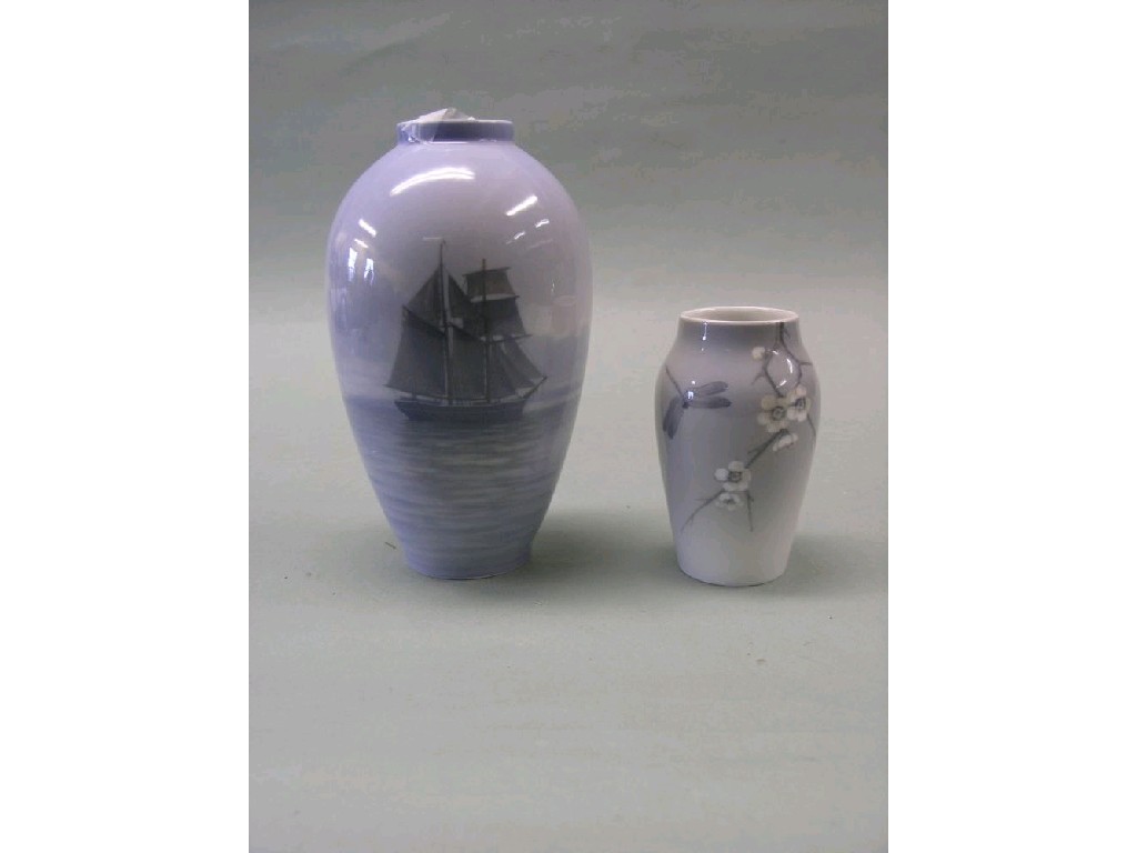 Appraisal: Two Royal Copenhagen vases each ovoid shape one painted with