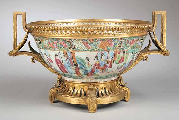 Appraisal: A Canton Famille Rose Porcelain Bowl with French Gilt Bronze