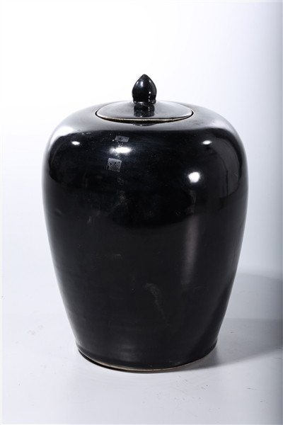 Appraisal: Chinese black glazed porcelain covered jar x approx