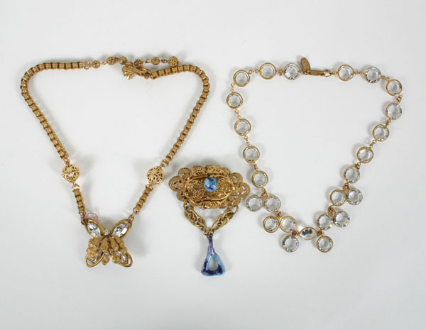 Appraisal: Miriam Haskell three pc including two necklaces with faceted crystal