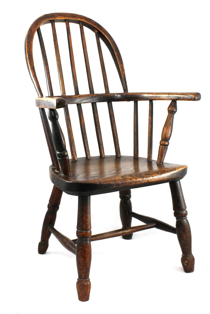 Appraisal: A th century ash and elm child's stickback Windsor chair