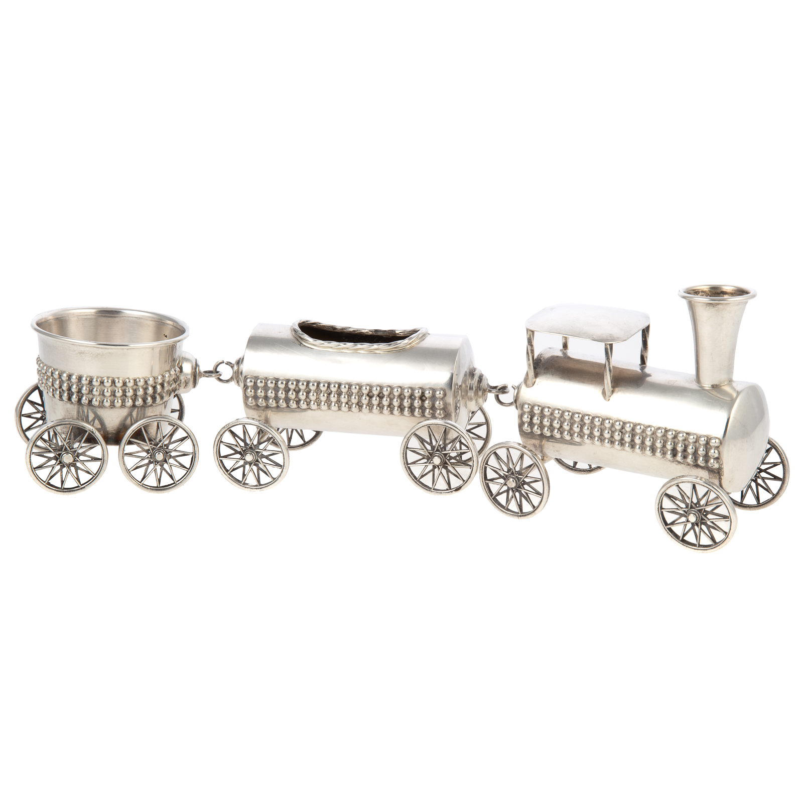 Appraisal: JUDAICA STERLING HAVDALAH Whimsically modeled as a train with compartments