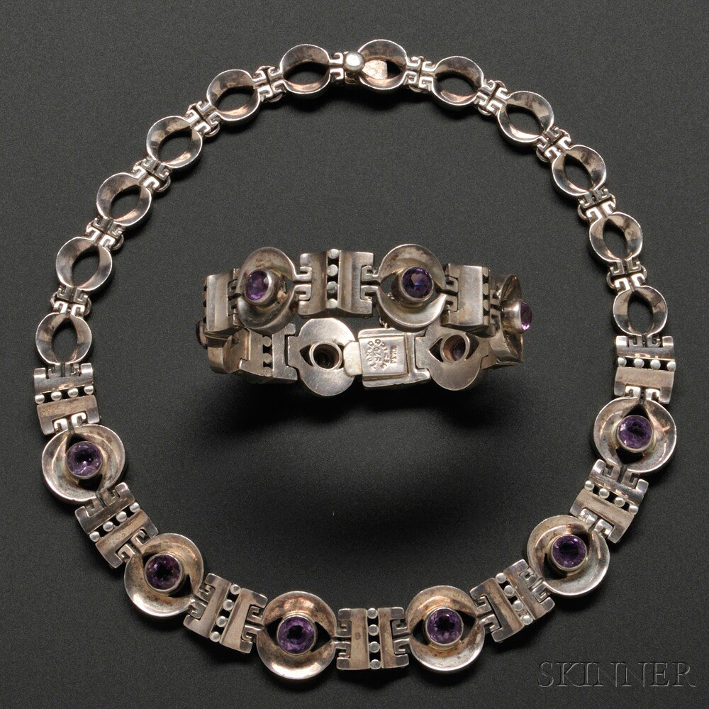 Appraisal: Los Ballesteros Suite Sterling silver and amethyst Taxco Mexico th