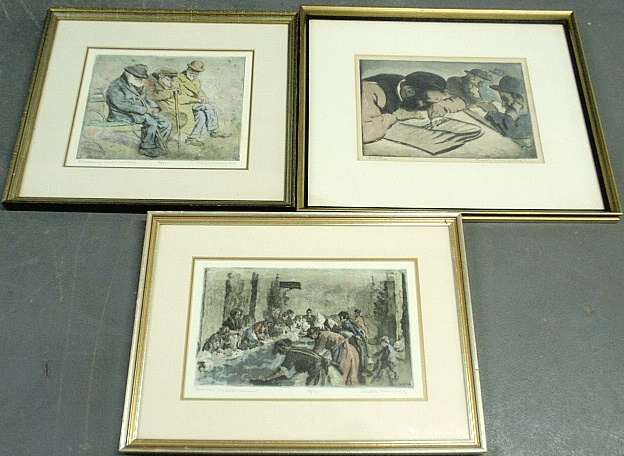 Appraisal: - Three framed matted and signed Joseph Margulies etchings- Discussing