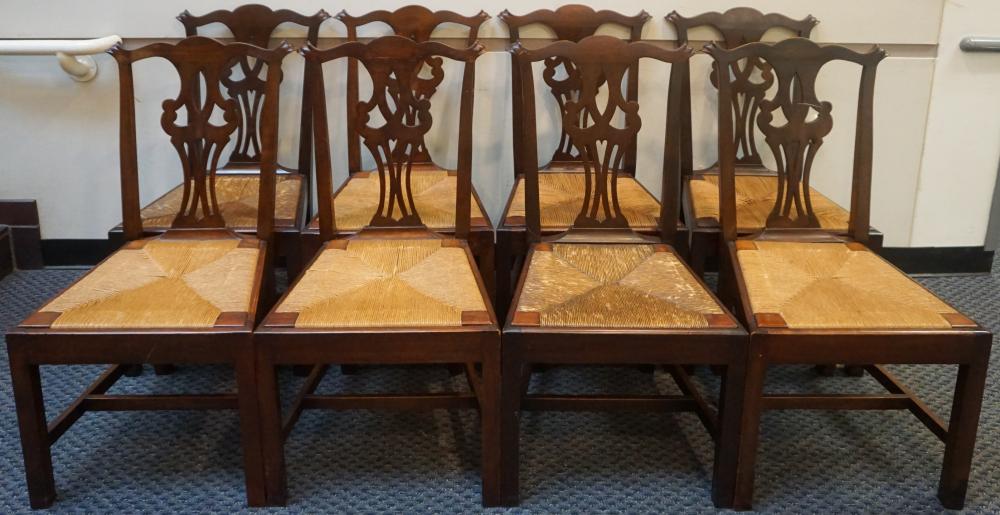 Appraisal: SET OF EIGHT CHIPPENDALE STYLE DARK STAINED CHERRY AND RUSH