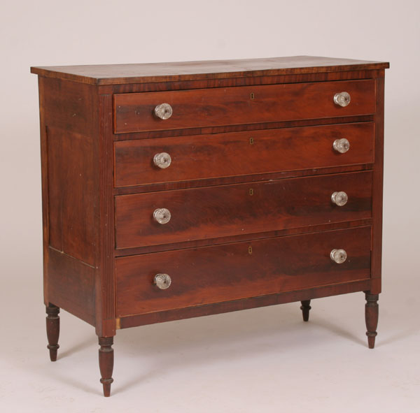 Appraisal: Antique American four drawer chest turned legs mahogany veneers and