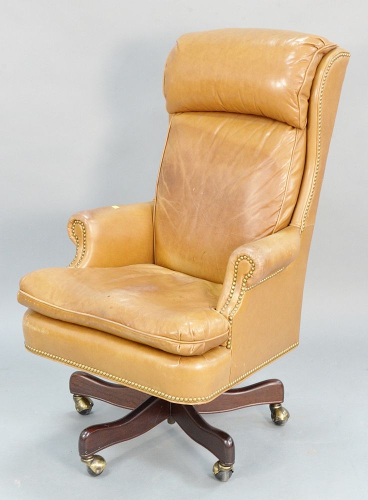 Appraisal: Hancock Moore executive leather office chair having brass rivets and