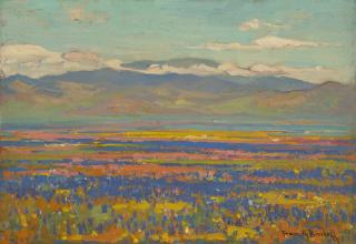 Appraisal: Franz A Bischoff Field of poppies and lupine near the