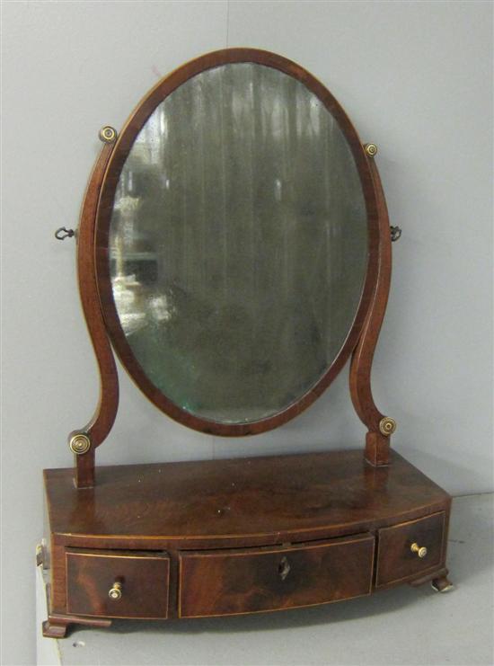 Appraisal: th century mahogany and box wood strung oval bedroom mirror