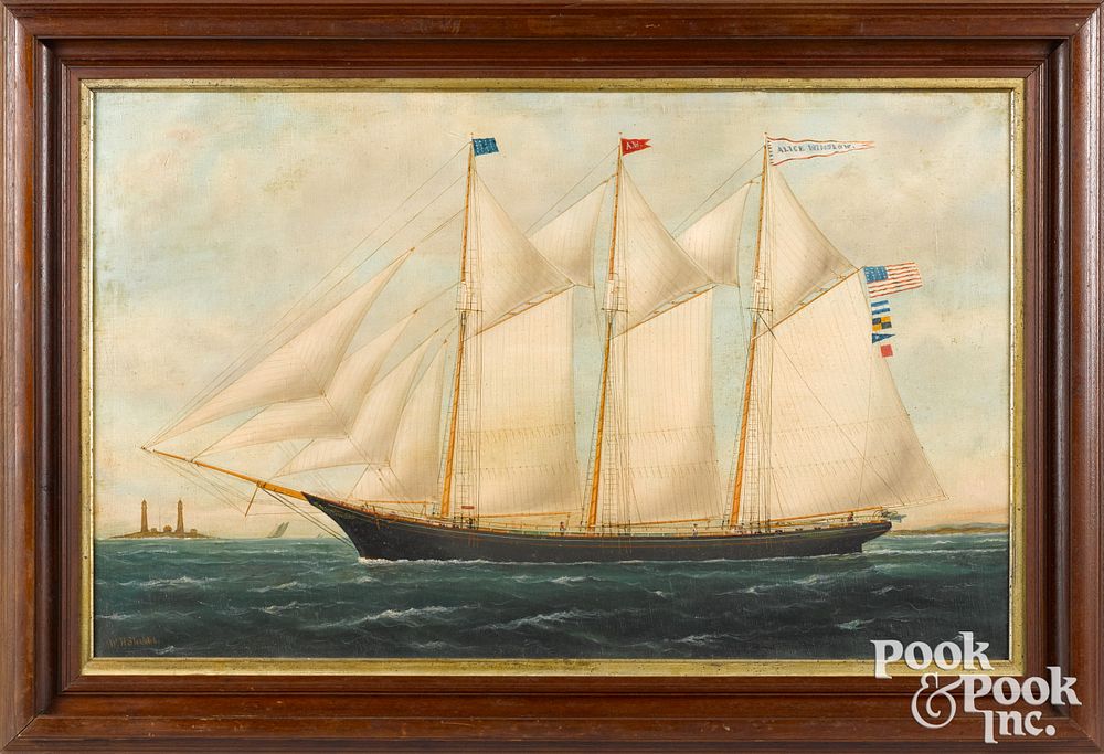 Appraisal: William Pierce Stubbs oil on canvas ship portrait William Pierce