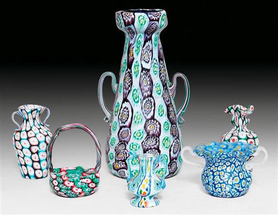 Appraisal: FRATELLI TOSO MURANO LOT OF VASES circa Millefiori murrine glass