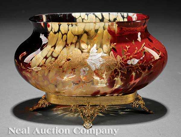 Appraisal: A Continental Gilt Bronze-Mounted Enameled Glass Bowl late th early