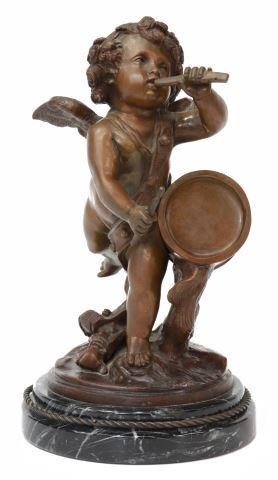 Appraisal: Patinated bronze sculpture Cherub Playing a Drum signed in cast