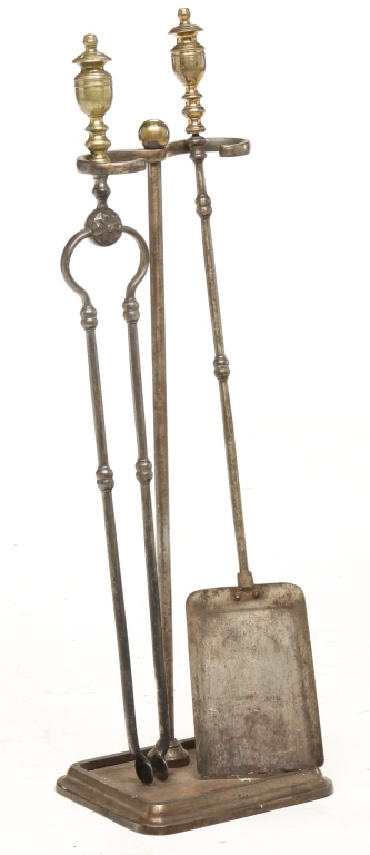 Appraisal: TWO FIREPLACE TOOLS AND STAND Second half th century steel